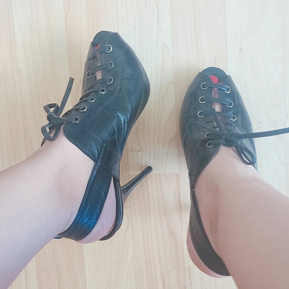 Steven by Steve Madden Sexy Black Leather Open Toe High Heels Slingback Size 5.5 - Picture 4 of 10
